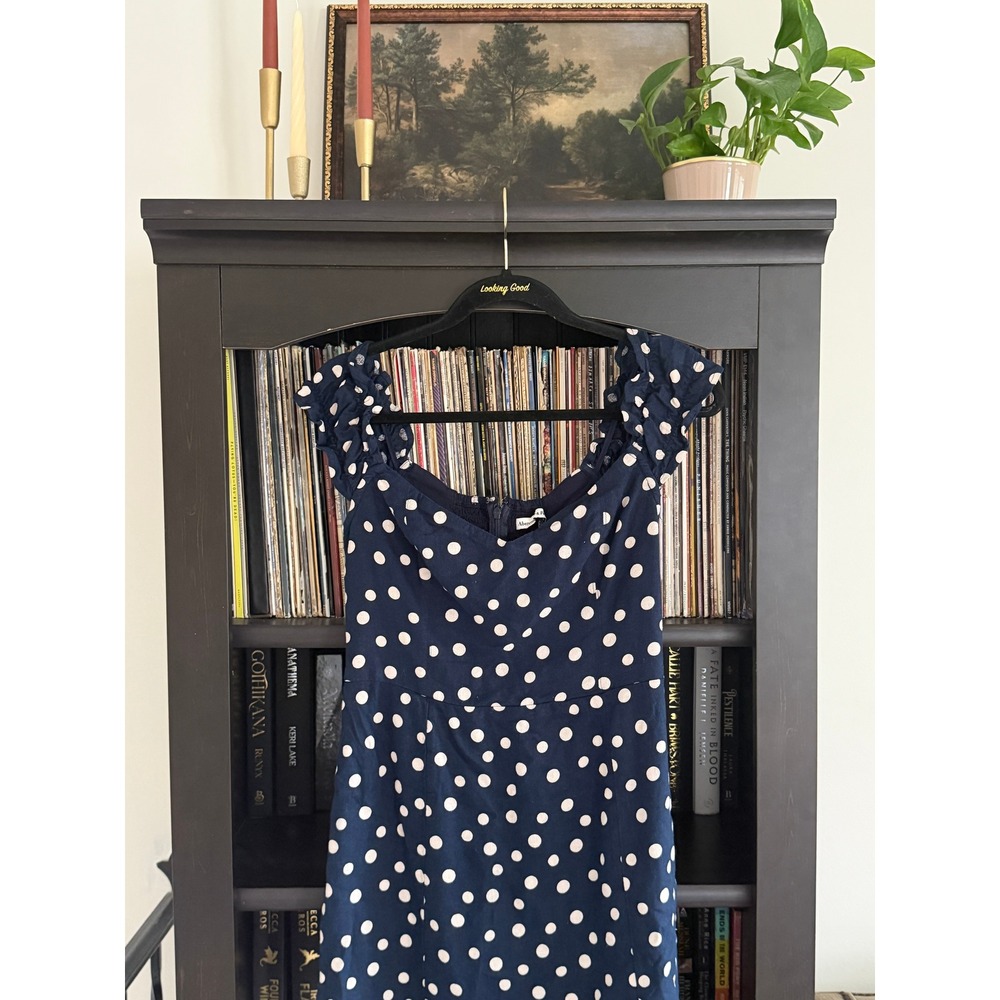 Retro Rockabilly Abercrombie Polka Dot Ruffle Mini Dress Navy Linen Blend Summer